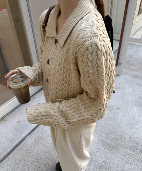OLUN（オルン）の「cable knit shirt/ケーブルニットシャツ（ニット