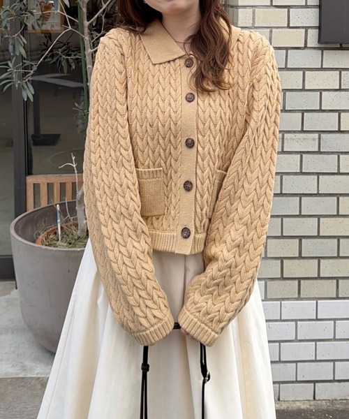 OLUN（オルン）の「cable knit shirt/ケーブルニットシャツ（ニット