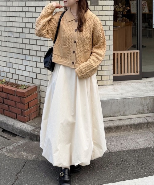 OLUN cable knit shirt/ケーブルニットシャツ　ベージュ OLUN（オルン）の「cable knit shirt/ケーブルニットシャツ（ニット