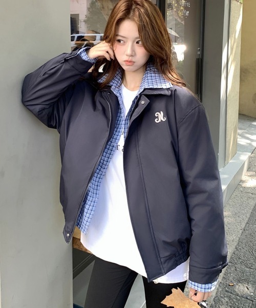 セール】【2色展開】韓国ガーリー×ストリートチェックレイヤード風中綿