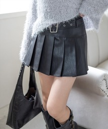 clear | ベルト付きアンティークレザープリーツスカート[着回し力抜群 Y2K カジュアル]≪新作≫(スカート)