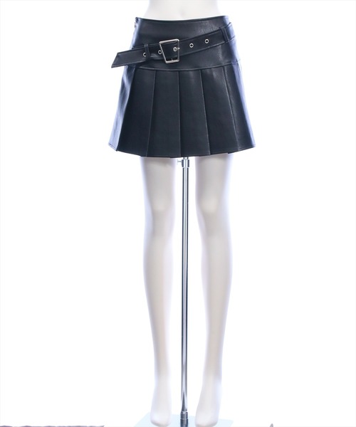 clear（クリア）の「ベルト付きアンティークレザープリーツスカート[着回し力抜群 Y2K カジュアル]≪2026SS新作≫（スカート・レディース・ブラック/グレー/ブラウン・M/S）」の2枚目の写真