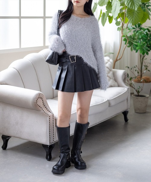 clear（クリア）の「ベルト付きアンティークレザープリーツスカート[着回し力抜群 Y2K カジュアル]≪2026SS新作≫（スカート・レディース・ブラック/グレー/ブラウン・M/S）」の6枚目の写真