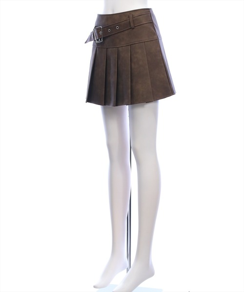 clear（クリア）の「ベルト付きアンティークレザープリーツスカート[着回し力抜群 Y2K カジュアル]≪2026SS新作≫（スカート・レディース・ブラック/グレー/ブラウン・M/S）」の15枚目の写真