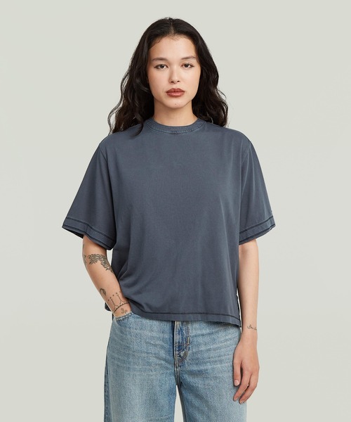 G-STAR(ジースター)の「Woven Mix Washed Relaxed T-Shirt/異素材ミックスウォッシュ加工リラックスTシャツ(Tシャツ/カットソー・レディース・ブルー系その他・MEDIUM/SMALL/X-SMALL)」の1枚目の写真