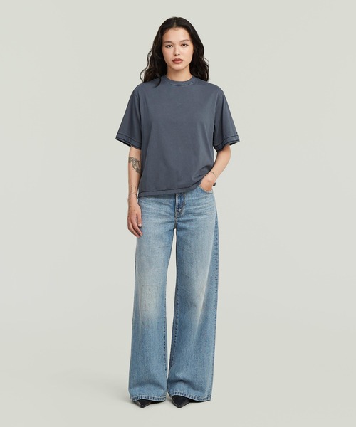 G-STAR(ジースター)の「Woven Mix Washed Relaxed T-Shirt/異素材ミックスウォッシュ加工リラックスTシャツ(Tシャツ/カットソー・レディース・ブルー系その他・MEDIUM/SMALL/X-SMALL)」の4枚目の写真