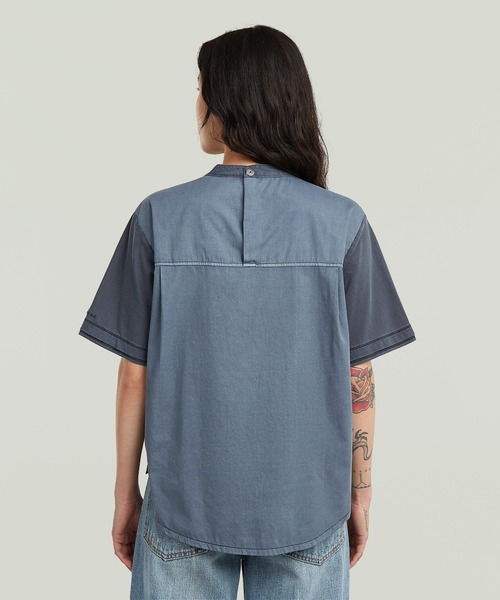 G-STAR(ジースター)の「Woven Mix Washed Relaxed T-Shirt/異素材ミックスウォッシュ加工リラックスTシャツ(Tシャツ/カットソー・レディース・ブルー系その他・MEDIUM/SMALL/X-SMALL)」の5枚目の写真