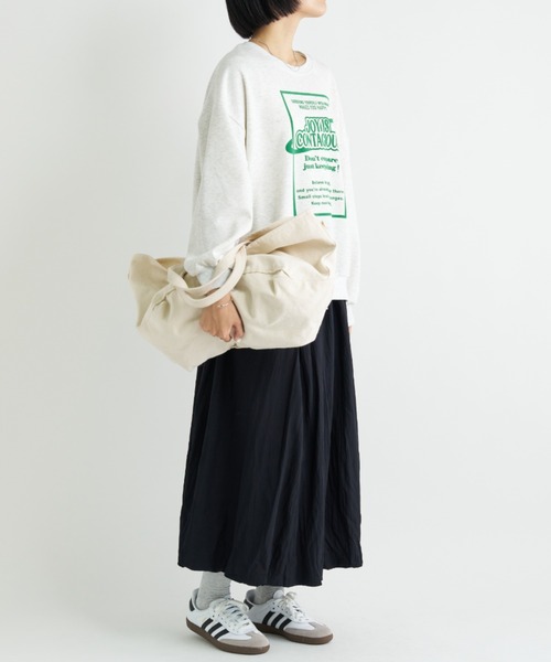 A.D.C.L.（エーディーシーエル）の「フロッキープリント ロゴ ダンボール プルオーバー（スウェット・レディース・杢グレー/オートミール・L/M）」の11枚目の写真