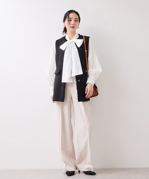 VIS（ビス）の「前後2WAYボリュームボウタイブラウス/イージーケア（シャツ/ブラウス・レディース・オフホワイト/イエロー系その他/サックスブルー・FREE）」の6枚目の写真