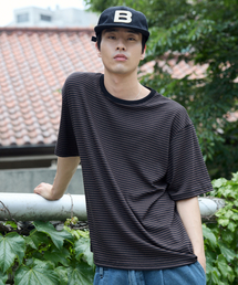 BALLUTE（バリュート）の「ダスティストライプ ハーフスリーブ（ブラウン＆ブラック）（Tシャツ/カットソー）」