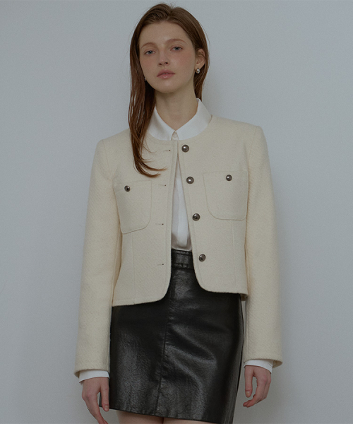 DEHEVE（デヘヴェ）の「Two Pocket Wool Tweed Jacket [Ivory]（その他アウター・レディース・アイボリー・FREE）」の2枚目の写真
