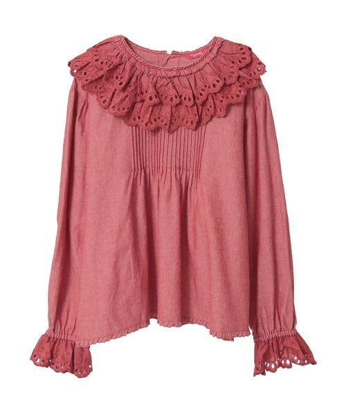 PINK HOUSE（ピンクハウス）の「スカラップレース使いダンガリーブラウス（シャツ/ブラウス・レディース・レッド/ピンク/インディゴブルー/カーキ/ブラック/ホワイト・フリー）」の6枚目の写真