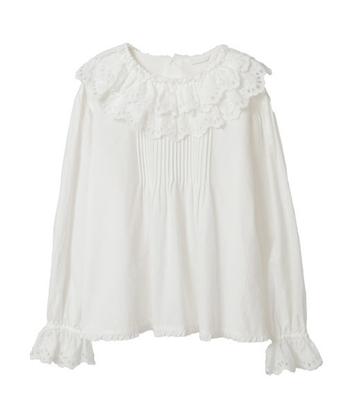 PINK HOUSE（ピンクハウス）の「スカラップレース使いダンガリーブラウス（シャツ/ブラウス・レディース・レッド/ピンク/インディゴブルー/カーキ/ブラック/ホワイト・フリー）」の2枚目の写真