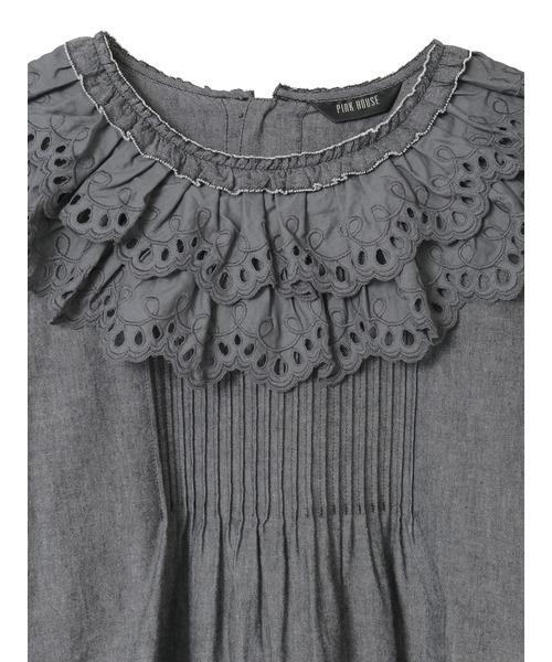 PINK HOUSE（ピンクハウス）の「スカラップレース使いダンガリーブラウス（シャツ/ブラウス・レディース・レッド/ピンク/インディゴブルー/カーキ/ブラック/ホワイト・フリー）」の11枚目の写真