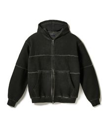 Pigment Dyed Split Zip Hoodie - Charcoal