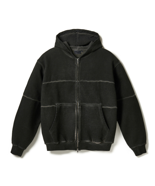 Pigment Dyed Split Zip Hoodie - Charcoal（パーカー）｜LORES
