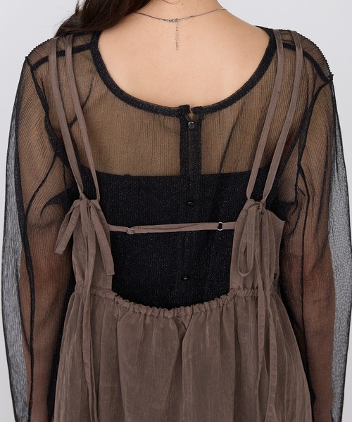 forksy.（フォルクシー）の「【forksy.】ワッシャーサテン ギャザー ダブルストラップ キャミワンピース（ワンピース・レディース・ブラック/ブルー/ブラウン/ベージュ・FREE）」の9枚目の写真