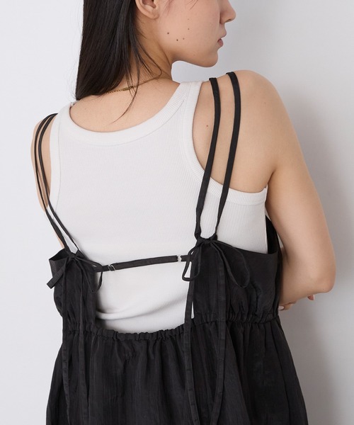 forksy.（フォルクシー）の「【forksy.】ワッシャーサテン ギャザー ダブルストラップ キャミワンピース（ワンピース・レディース・ブラック/ブルー/ブラウン/ベージュ・FREE）」の18枚目の写真