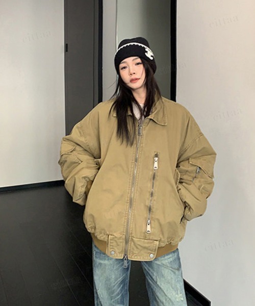 Dalfwin（ダールフィン）の「韓国ファッション ボリューム袖ワークブルゾン（ブルゾン・レディース・ブラウン系・FREE）」の2枚目の写真