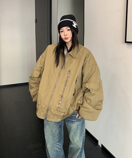 Dalfwin（ダールフィン）の「韓国ファッション ボリューム袖ワークブルゾン（ブルゾン・レディース・ブラウン系・FREE）」の3枚目の写真