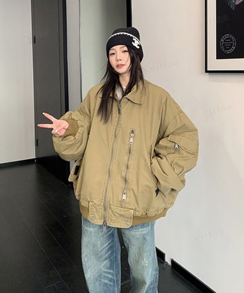 Dalfwin（ダールフィン）の「韓国ファッション ボリューム袖ワークブルゾン（ブルゾン・レディース・ブラウン系・FREE）」の5枚目の写真