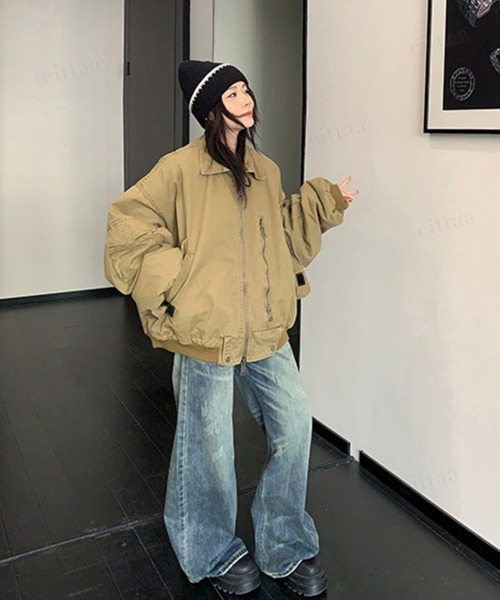 Dalfwin（ダールフィン）の「韓国ファッション ボリューム袖ワークブルゾン（ブルゾン・レディース・ブラウン系・FREE）」の9枚目の写真