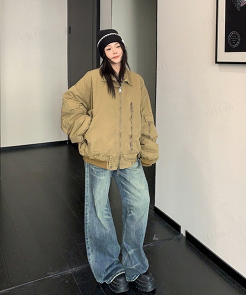 Dalfwin（ダールフィン）の「韓国ファッション ボリューム袖ワークブルゾン（ブルゾン・レディース・ブラウン系・FREE）」の11枚目の写真