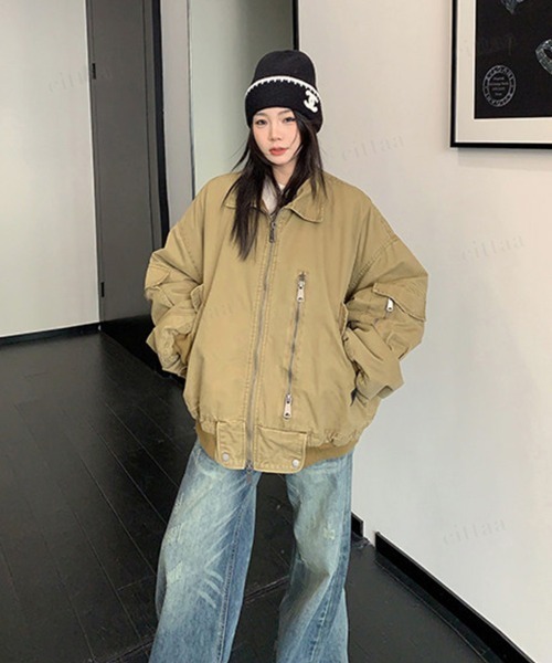 Dalfwin（ダールフィン）の「韓国ファッション ボリューム袖ワークブルゾン（ブルゾン・レディース・ブラウン系・FREE）」の13枚目の写真