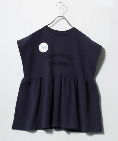 DISCUS ATHLETIC(ディスカス アスレチック)の「DISCUS ATHLETIC(ディスカスアスレチック)UVケア ペプラムフレアTシャツ/フレンチスリーブ カレッジロゴ 体型カバー(Tシャツ/カットソー・レディース・スミクロ/ネイビー/オフホワイト・M)」の3枚目の写真