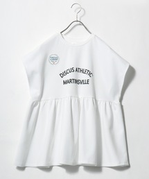 DISCUS ATHLETIC(ディスカスアスレチック)UVケア ペプラムフレアTシャツ/フレンチスリーブ カレッジロゴ 体型カバー