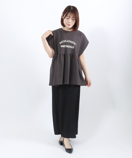 DISCUS ATHLETIC(ディスカス アスレチック)の「DISCUS ATHLETIC(ディスカスアスレチック)UVケア ペプラムフレアTシャツ/フレンチスリーブ カレッジロゴ 体型カバー(Tシャツ/カットソー・レディース・スミクロ/ネイビー/オフホワイト・M)」の21枚目の写真