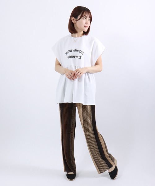 DISCUS ATHLETIC(ディスカス アスレチック)の「DISCUS ATHLETIC(ディスカスアスレチック)UVケア ペプラムフレアTシャツ/フレンチスリーブ カレッジロゴ 体型カバー(Tシャツ/カットソー・レディース・スミクロ/ネイビー/オフホワイト・M)」の14枚目の写真
