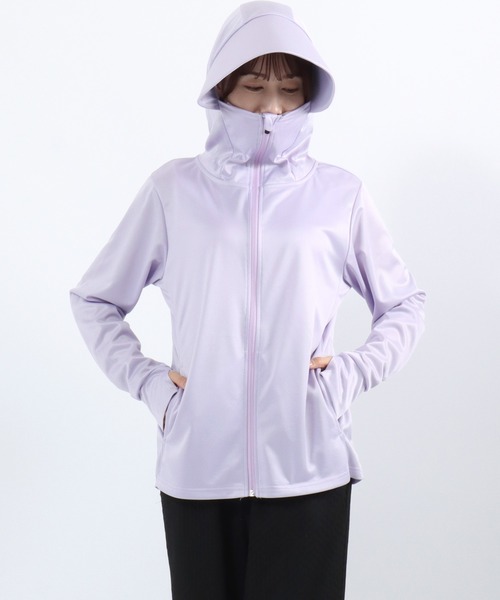 Salong hameu(サロン ハミュー)の「フェイスガード付き ツバ付きフード UVカットパーカー ソフトメッシュ ジップパーカー 吸汗速乾 指穴付き レディース(パーカー・レディース・ラベンダー/ライトグレー/ブルー/ブラック・M/L/LL)」の13枚目の写真