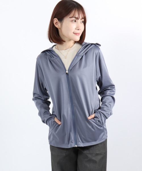 Salong hameu(サロン ハミュー)の「フェイスガード付き ツバ付きフード UVカットパーカー ソフトメッシュ ジップパーカー 吸汗速乾 指穴付き レディース(パーカー・レディース・ラベンダー/ライトグレー/ブルー/ブラック・M/L/LL)」の8枚目の写真