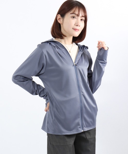 Salong hameu(サロン ハミュー)の「フェイスガード付き ツバ付きフード UVカットパーカー ソフトメッシュ ジップパーカー 吸汗速乾 指穴付き レディース(パーカー・レディース・ラベンダー/ライトグレー/ブルー/ブラック・M/L/LL)」の9枚目の写真