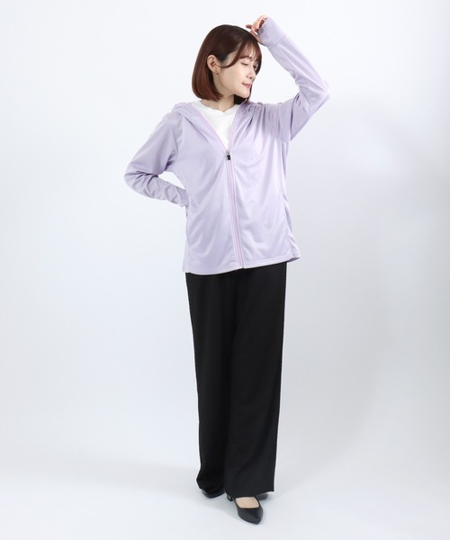 Salong hameu(サロン ハミュー)の「フェイスガード付き ツバ付きフード UVカットパーカー ソフトメッシュ ジップパーカー 吸汗速乾 指穴付き レディース(パーカー・レディース・ラベンダー/ライトグレー/ブルー/ブラック・M/L/LL)」の16枚目の写真