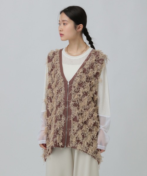 LEPSIM（レプシィム）の「フリンジWZIPベストチュニック　640632（ベスト・レディース・ブラウン/グレー/アイボリー・FREE）」の6枚目の写真