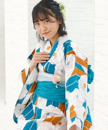 Line Art Peony Yukata 5set 浴衣5点セット【浴衣・帯・帯締め・帯留め