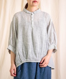 [Brocante / ブロカント] リネンガーゼストライプ バロンシャツ