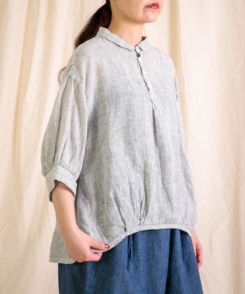 Brocante（ブロカント）の「[Brocante / ブロカント] リネンガーゼストライプ バロンシャツ（シャツ/ブラウス・レディース・グレー系その他・2）」の2枚目の写真