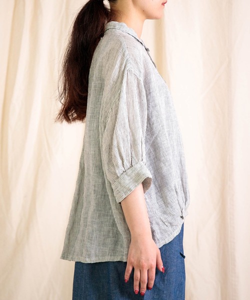 Brocante（ブロカント）の「[Brocante / ブロカント] リネンガーゼストライプ バロンシャツ（シャツ/ブラウス・レディース・グレー系その他・2）」の8枚目の写真