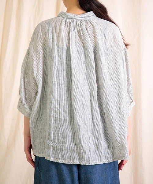 Brocante（ブロカント）の「[Brocante / ブロカント] リネンガーゼストライプ バロンシャツ（シャツ/ブラウス・レディース・グレー系その他・2）」の9枚目の写真