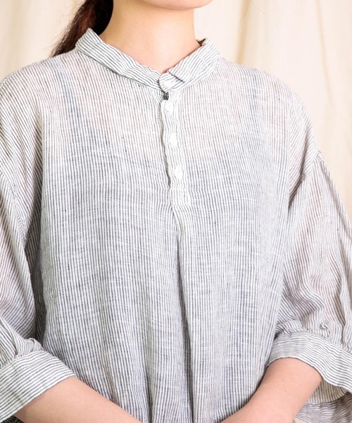 Brocante（ブロカント）の「[Brocante / ブロカント] リネンガーゼストライプ バロンシャツ（シャツ/ブラウス・レディース・グレー系その他・2）」の10枚目の写真