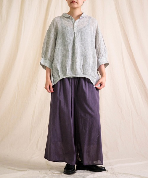 Brocante（ブロカント）の「[Brocante / ブロカント] リネンガーゼストライプ バロンシャツ（シャツ/ブラウス・レディース・グレー系その他・2）」の5枚目の写真