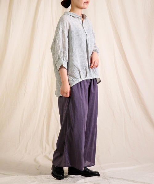 Brocante（ブロカント）の「[Brocante / ブロカント] リネンガーゼストライプ バロンシャツ（シャツ/ブラウス・レディース・グレー系その他・2）」の6枚目の写真
