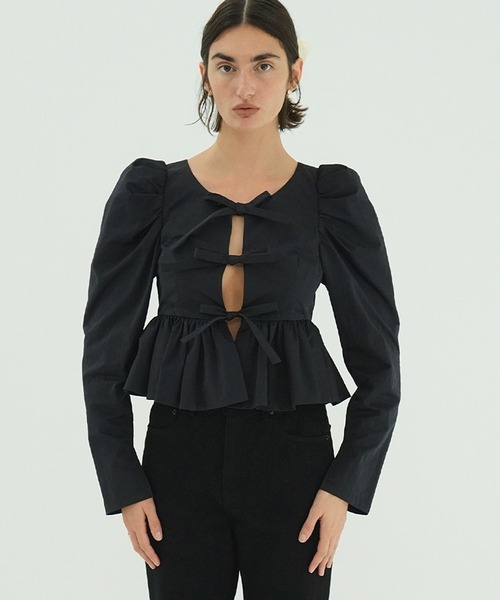 シャツ+ブラウス(長袖+七分) CLANE SHORT PEPLUM RIBBON TOPS SHORT PEPLUM RIBBON TOPS（シャツ/ブラウス）｜CLANE（クラネ）の