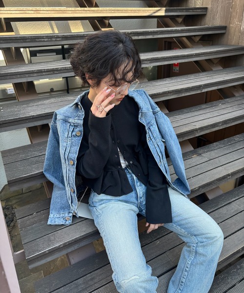 Ameri（アメリ）の「COMPACT BALLOON PEPLUM KNIT CARDIGAN（カーディガン/ボレロ・レディース・ブルー/ブラック/ホワイト・SMALL/MEDIUM）」の7枚目の写真