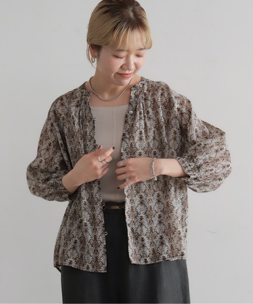 NOMBRE IMPAIR（ノンブルアンペール）の「【予約】シアーアラベスクPT　ピンタックブラウス（シャツ/ブラウス・レディース・グリーン/ブラウン・FREE）」の8枚目の写真