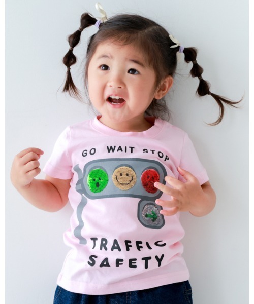 CHEEK ROOM（チークルーム）の「チークルーム 信号スパンコール Tシャツ（Tシャツ/カットソー・キッズ・ピンク/ブルー/オフホワイト・130cm/120cm/110cm/100cm/90cm/80ｃｍ）」の3枚目の写真