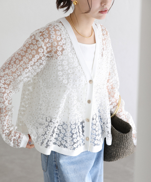 La TOTALITE（ラトータリテ）の「【洗える】フラワーレースカーディガン（カーディガン/ボレロ・レディース・ホワイト/ブラック・FREE）」の2枚目の写真
